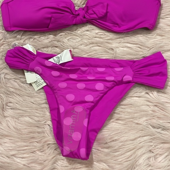 NWT Vitamin A Fuchsia Pink Push Up Polka Dot Reversible Bikini Set - Picture 6 of 9